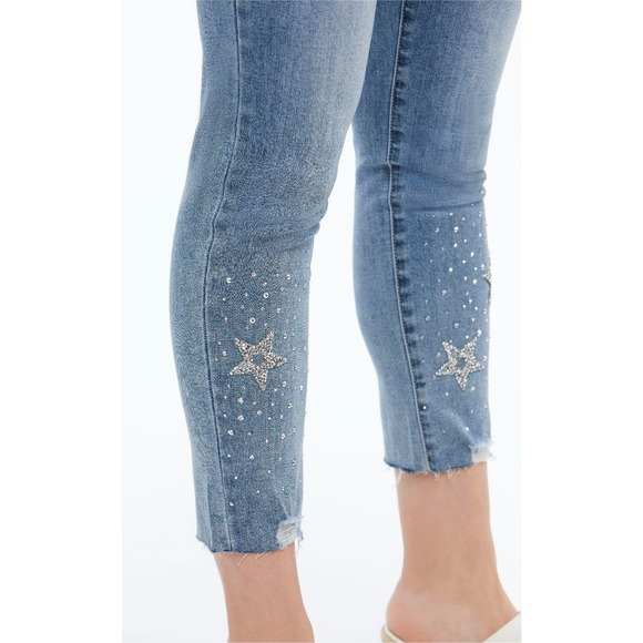Women's Cropped Jeans Size 14 Capri Star Embellishments Rhinestones ORLY NWT - Picture 3 of 4